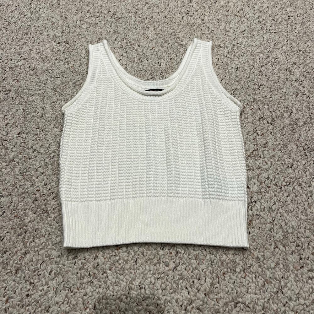 Quince Organic Cotton Waffle Stitch Sweater Tank M White Preppy Coastal Casual
